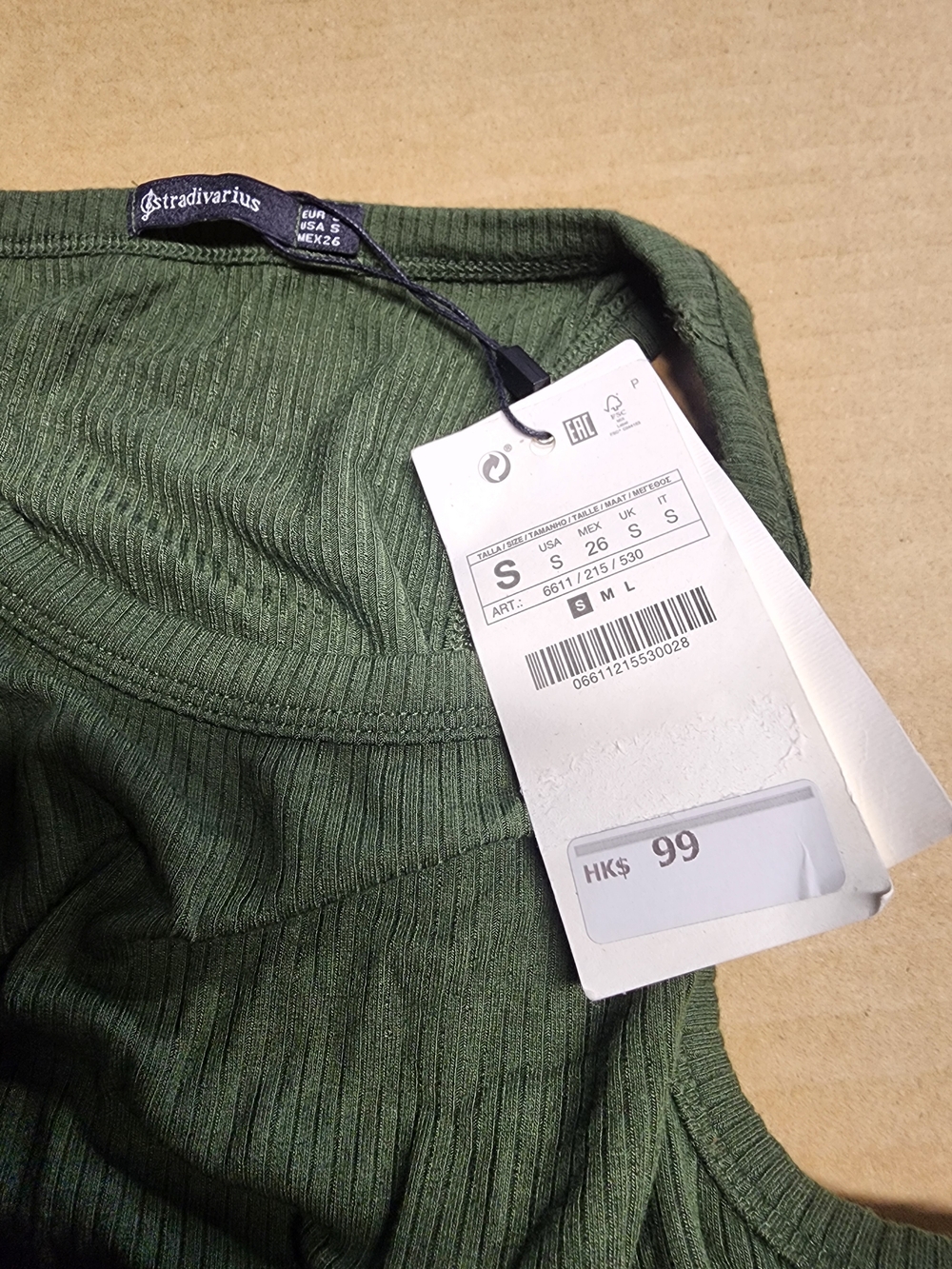stradivarius Olive Green Ribbed High Neck Tank - Picture 2 of 3
